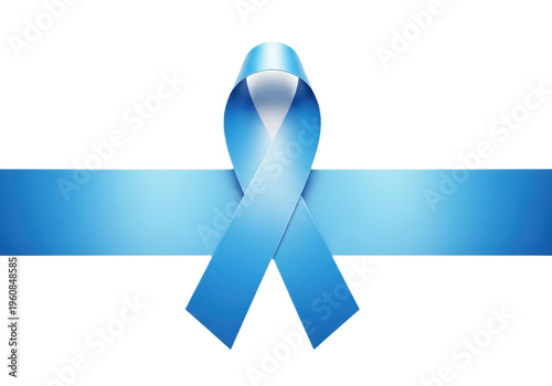 A light blue awareness ribbon on a horizontal blue ribbon band, isolated on transparent background
