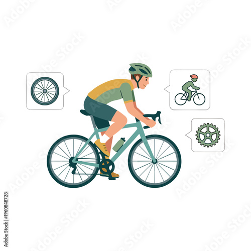 Man riding bicycle thinking about cycling parts and another cyclist outdoors