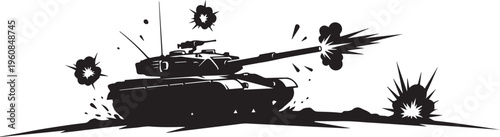 Black tank icon, military vehicle silhouette, combat illustration, warfare graphics
