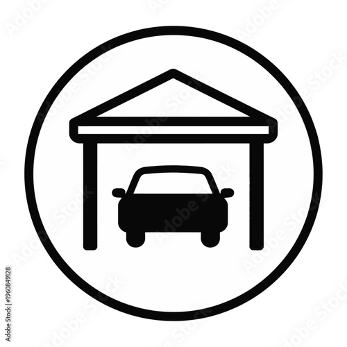 Vector of a car parked under a covered garage structure