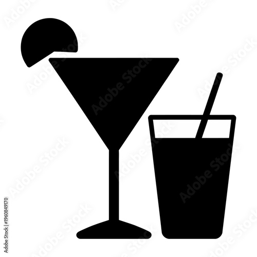 Vector of a cocktail glass and a mixed drink with a straw