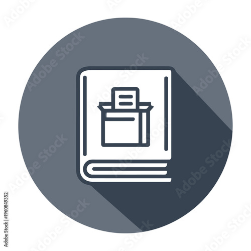 Vector of an open book with an ink bottle and quill pen lying on top