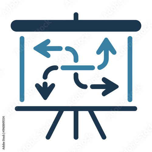 Vector of a flip chart with arrows indicating directions for brainstorming or planning