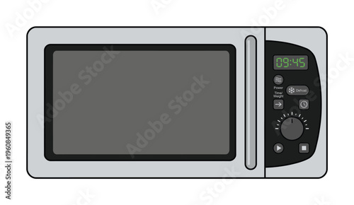 A vector illustration of a modern microwave oven. This kitchen appliance graphic is perfect for cooking blogs, appliance ads, or technology concepts. Flat design for easy use.