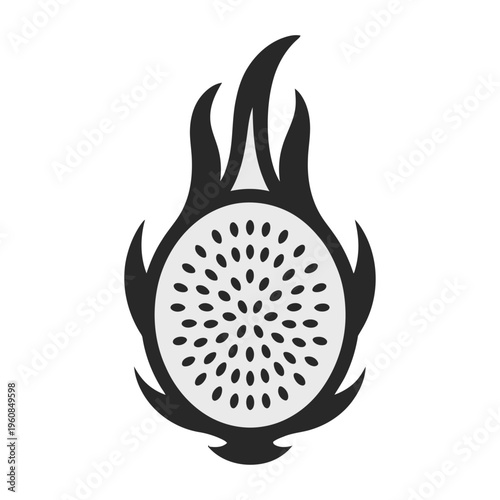 Vector design of a dragon fruit with seeds and spiky leaves