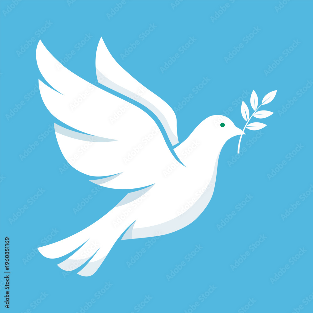 Obraz premium White Dove Of Peace Flying With Olive Branch Vector Illustration