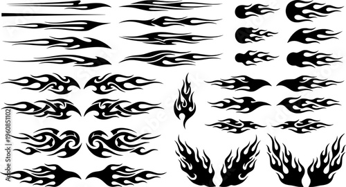Professional Racing Flame Decals - Tribal Fire Silhouettes for Custom Cars and Motorcycles Vector Set