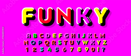 Funky Gradient 3D Alphabet Font Set - Colorful Gradient Typography with Yellow Red Purple Letters on Pink Magenta Background