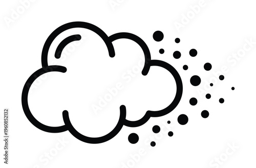 Minimalist black line icon of a cloud with blowing dust or sand particles. A simple vector graphic for weather, wind, air quality, pollution, or allergy concepts.
