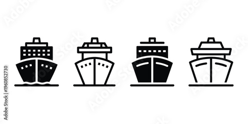 Boat and Ship Icons Collection Maritime Transport Sailboat Cruise Cargo Ferry Set