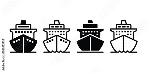 Marine Transport Icon Set Ships Boats Ferry Cargo Cruise Front View Vector Design