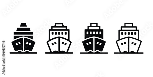 Ship Icon Set Marine Transport Ferry Cargo Cruise Boat Symbols Vector Illustration