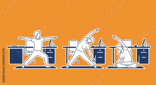 Office workers stretching at their desks.