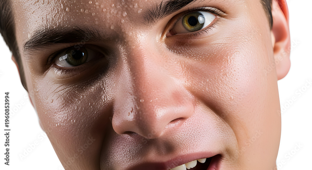 Naklejka premium Close-up of a sweaty man with an intense and determined expression