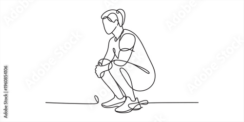 continuous line drawing of a woman sitting on the ground