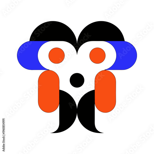 Minimalist Geometric Symmetrical Mask Vector Illustration. A professional minimalist vector illustration of a symmetrical abstract mask. Constructed with clean geometric shapes including semi-circles,