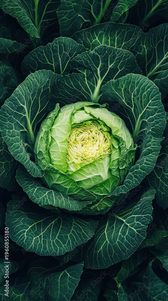Fototapeta premium Organic Cabbage Cut Illustration Clean Green Vegetable Design