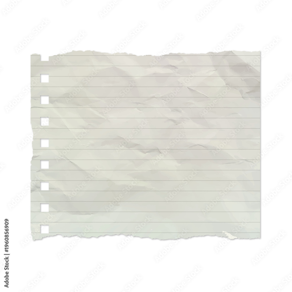 Fototapeta premium Torn, lined paper sheet, notebook page, white background, ripped edges isolated on Transparent Background