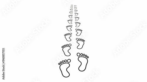 Ascending Footprints Showing Human Progress or Journey, Isolated White Background.