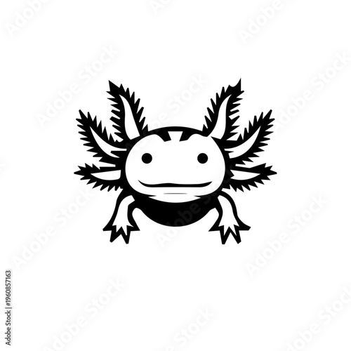 cute cartoon axolotl monster face with cheerful smile and
