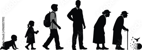 Human life cycle silhouettes set stages from baby child adult elderly aging death concept timeline isolated on white background vector illustration