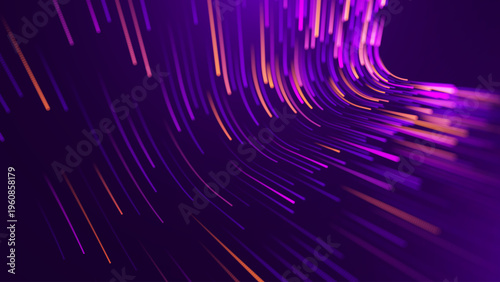 Abstract Tech Composition With Purple Fibers As Data Pathways, Representing AI Computation And Internet Speed In A Clean, Vector-Based Style.