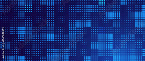 Futuristic Pixel Wave Pattern Background with Abstract Tech Square Mosaic Elements. Digital Presentations, Research Visualizations or AI-Themed Reports Backdrop Concept. Vector.