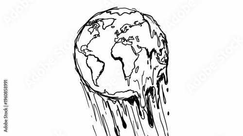 Melting Earth Globe Depicting Global Warming and Climate Change, Isolated White Background.