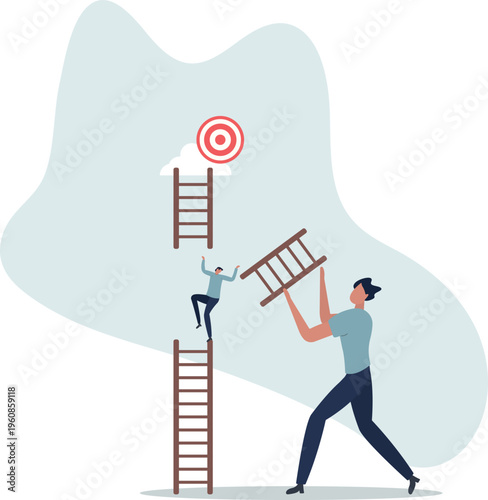 Helping hand, business support to reach career target or help to climb up ladder of success concept.person's life situation and his activities.