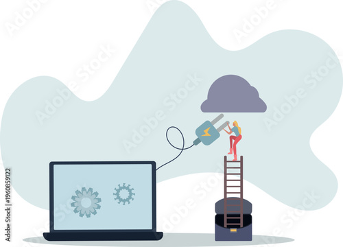 Connect to cloud computing, technology to share secured file and communicate with team while working remotely,person's life situation and his activities.