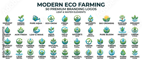 Collection of eco farming brand logos.