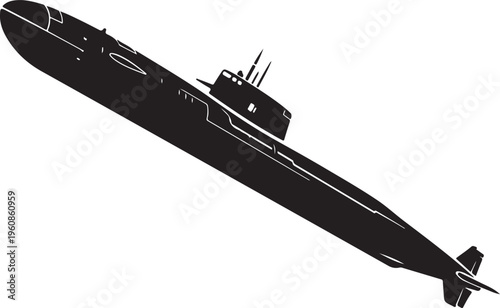 Black submarine vector, military underwater vessel, naval warfare ship, ocean explorer
