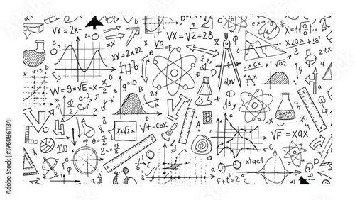 Mathematics Doodles: A detailed doodle featuring a rich collection of mathematical symbols, equations, and diagrams.