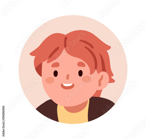 Cute smiling boy, round user profile. Little kid, face avatar in circle. Ador...