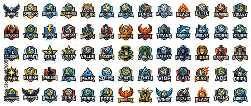 A collection of various colorful crests and logos.