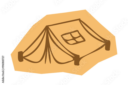 Hand drawn camping tent with window for scrapbook and journal. Vector illustration design.