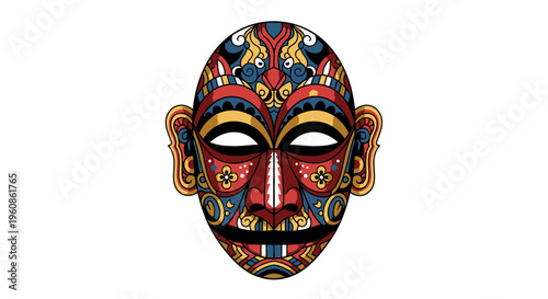 Tribal Ethnic Ceremonial Mask Illustration Ornate Cultural Face Vector Graphic