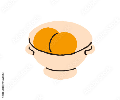Fruits in bowl. Orange mandarins served in dish. Fresh sweet food, healthy diet snack. Natural organic vitamin, tangerines. Flat vector illustration isolated on white background.