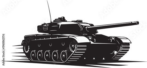 Military tank, black illustration, armored vehicle, combat machine