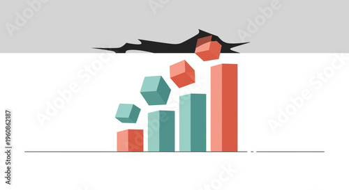 Falling Market Crash with Cubes Over a Bar Chart Symbolizing Financial Decline