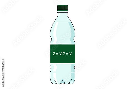 Zamzam Water Bottle Illustration on White Background - Islamic Holy Water from Mecca, Saudi Arabia