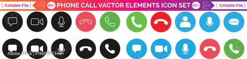 Phone calling icon set. Streaming icon set. Video call buttons set. Collection of internet conversation buttons. A set of video communication elements.