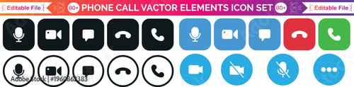 Phone calling icon set. Streaming icon set. Video call buttons set. Collection of internet conversation buttons. A set of video communication elements.