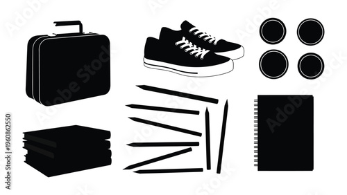 Business Essentials Silhouette: A graphic illustration showcasing a collection of business essentials.
