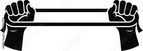Black and white vector illustration of two hands stretching a resistance band high quality professional detailed