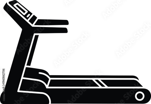 A minimalist black and white glyph illustration of a modern treadmill for indoor exercise high quality