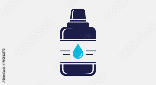 Minimalist Bottle Icon with Blue Water Drop for Cleaning Product, Detergent, Soap, or Hygiene Packaging Concept