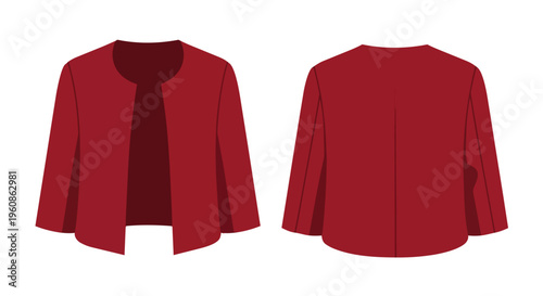 A stylish deep red women's jacket, featuring elegant three-quarter sleeves and an open front, depicted with its simple back view, ideal for fashion