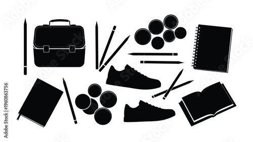 Back to School Essentials: A collection of essential school supplies and accessories, meticulously arranged, symbolizing education, preparation, and readiness for a new academic year.