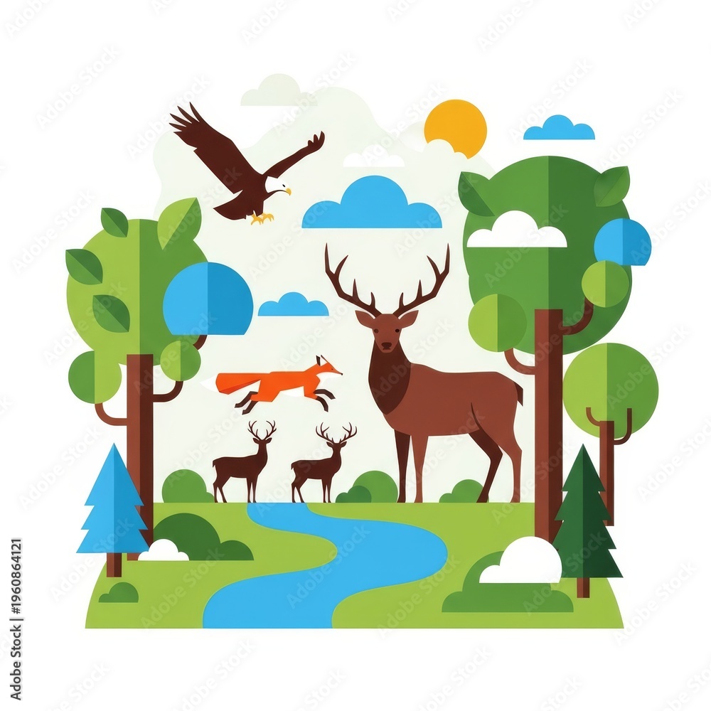 Fototapeta premium Flat design nature illustration for National Wildlife Week